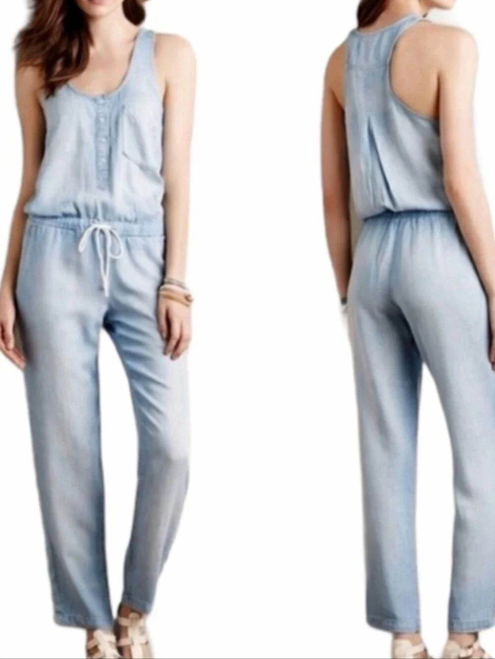 Anthropologie Cloth & Stone Tencel Light Blue Pocket Jumpsuit